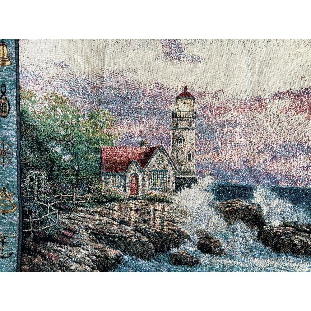 Thomas Kinkade Painter of Light Lighthouse Tapestry Throw Blanket Made in USA
